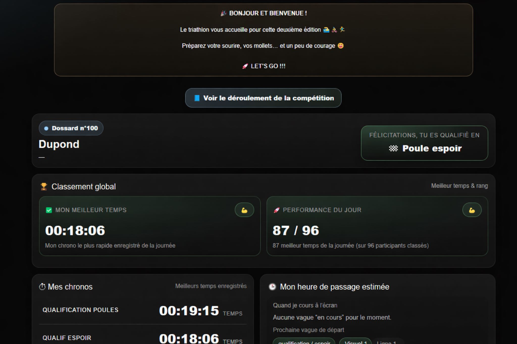 Application participants pour compétition sportive